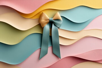 Poster - An award ribbon featuring an artistic design, displayed on a backdrop of vibrant abstract patterns