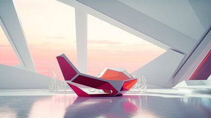 Poster - A white room with chairs and a good view. Futuristic business room, for work and meetings