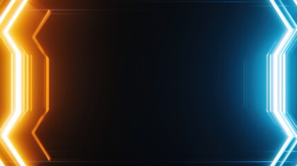 Poster - Hexagonal Geometric Frame with Glowing LED Patterns in Vibrant Blue and Orange Colors