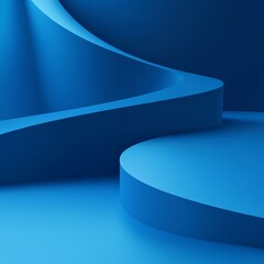 Poster - Curvilinear Forms and Soft Shadows Unite in a Captivating Blue Space, Evoking a Serene yet Dynamic Atmosphere of Modern Design and Creativity