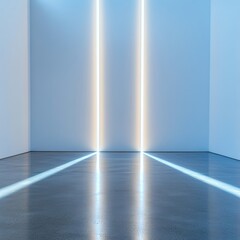 Poster - Unique Interplay of Light and Shadow in a Minimalist Gallery Space, Creating an Ethereal Atmosphere During the Early Evening Hours