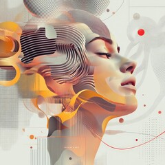Poster - Artistic Representation of a Woman's Profile Blending With Abstract Shapes and Colors, Capturing the Essence of Creativity and Emotion in a Vibrant Composition