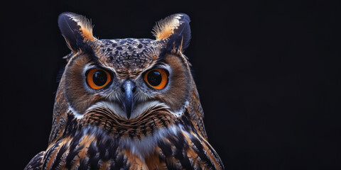 owl on a black background close-up portrait Generative AI