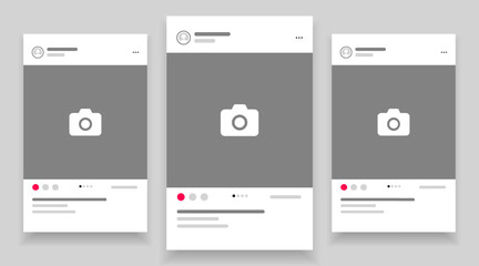 Poster - Social media carousel post template mockup. Mobile app interface with blank pictures, editable posts. Scroll frame pages, social media photography.