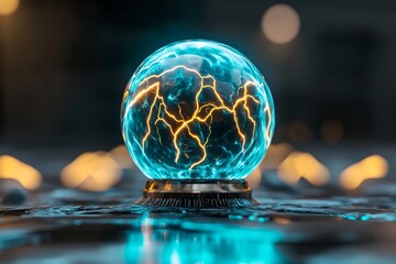 Aufkleber - A 3D rendering of a glowing futuristic orb surrounded by dynamic energy waves, symbolizing power and awe