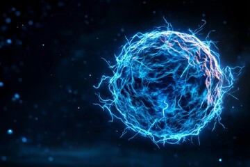 Aufkleber - A 3D rendering of a glowing futuristic orb surrounded by dynamic energy waves, symbolizing power and awe