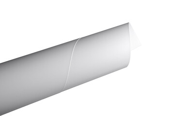 Fototapete - White rolled paper, curved with smooth, sleek texture. Elegant, minimal design with clean lines and polished surface. Flexible, blank sheet. isolated on white background.