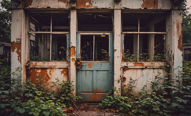 Poster - Blue door with a rusty lock. The door is open