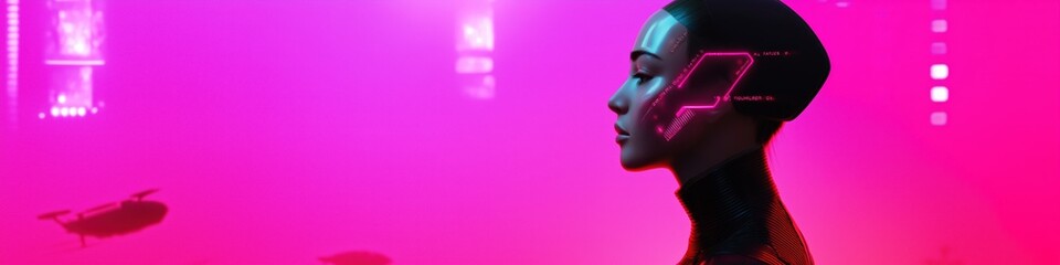Poster - a woman with a black and silver headpiece is standing in front of a pink background. the woman is we