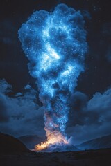 Wall Mural - A blue and white cloud with a fire in the middle