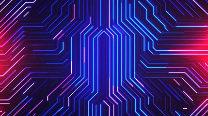 Fototapete - Futuristic circuit design digital realm abstract art neon colors close-up view technology concept