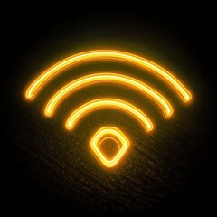 Poster - A glowing orange Wi-Fi symbol on a dark background, symbolizing connectivity and technology.
