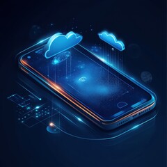 Poster - A futuristic smartphone design featuring glowing clouds and digital interaction, representing advanced technology and connectivity.