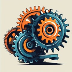 Poster - A dynamic arrangement of colorful mechanical gears in blue and orange, showcasing intricate design and motion.