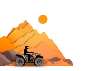 Poster - A silhouette of an ATV with a rider, framed by an abstract mountain backdrop in minimalist style