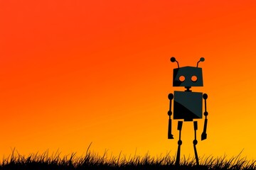 Aufkleber - A single robot silhouette with a simple boxy design, placed on a neutral gradient background in a minimalist composition