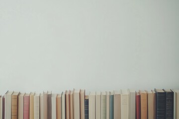 Poster - A careful arrangement of books in different genres is displayed against a clean white background, inviting readers to explore new stories. Generative AI