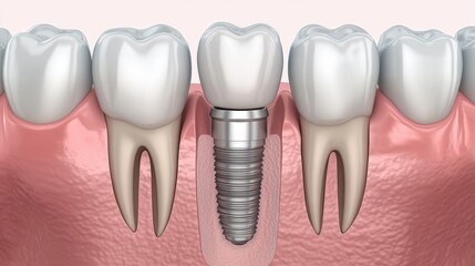 Aufkleber - Close-up shows a dental implant securely placed in the jawbone, topped with a natural-looking porcelain crown for aesthetic restoration. Generative AI