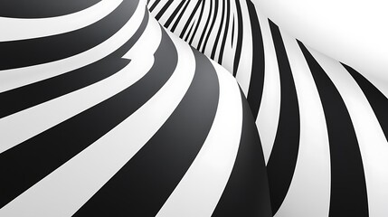 Poster - Striking black and white striped pattern cascading in swirling motion within a modern design setting