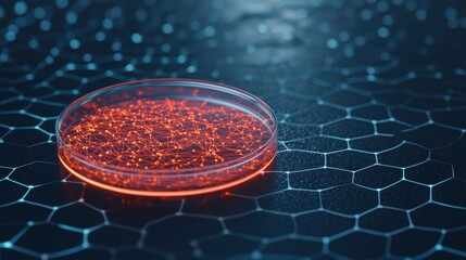 Poster - Illuminated Clustered Cells in Petri Dish on Abstract Background with Geometric Patterns