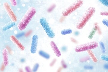 Poster - Intricate View of Bacteria Under Microscope with Colorful Particles and Sparkling Background
