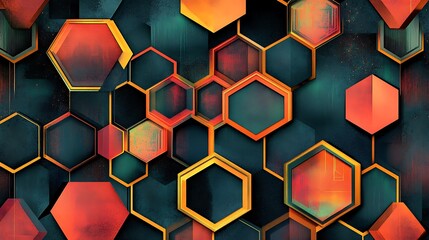 Poster - geometric pattern featuring colorful hexagons with a vibrant color palette in a modern design