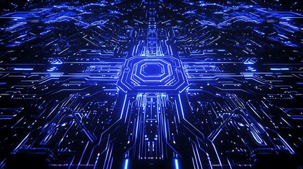 Fototapete - Glowing circuit board pattern illustrating modern technology and digital connectivity in a futuristic design