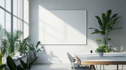 Wall Mural - A white board is on the wall in a room with a large window