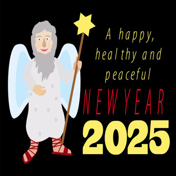 Vector - Greeting card New year 2025 with an angel.