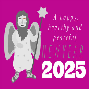 Vector - Greeting card New year 2025 with an angel.