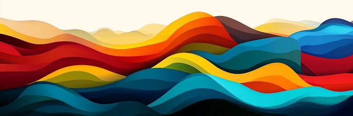 Aufkleber - Colorful abstract landscape with flowing waves creates vibrant visual harmony in artistic expression