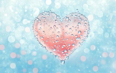 Poster - Heart shape created with water droplets and soft bokeh background in pastel colors