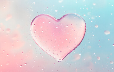 Poster - Heart-shaped water droplet creates a romantic atmosphere with pastel colors and soft lighting