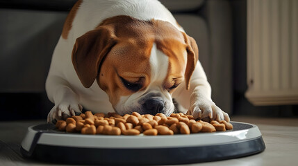 Wall Mural - Sad Dog Looking at Food on Scale