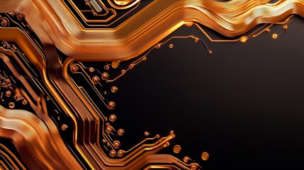 Wall Mural - Intricate golden circuit patterns on a dark background, symbolizing technology and innovation.