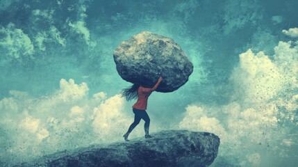Woman Carrying a Heavy Burden: Overcoming Challenges and Reaching New Heights