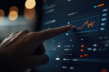 Poster - A person is pointing at a graph on a computer screen
