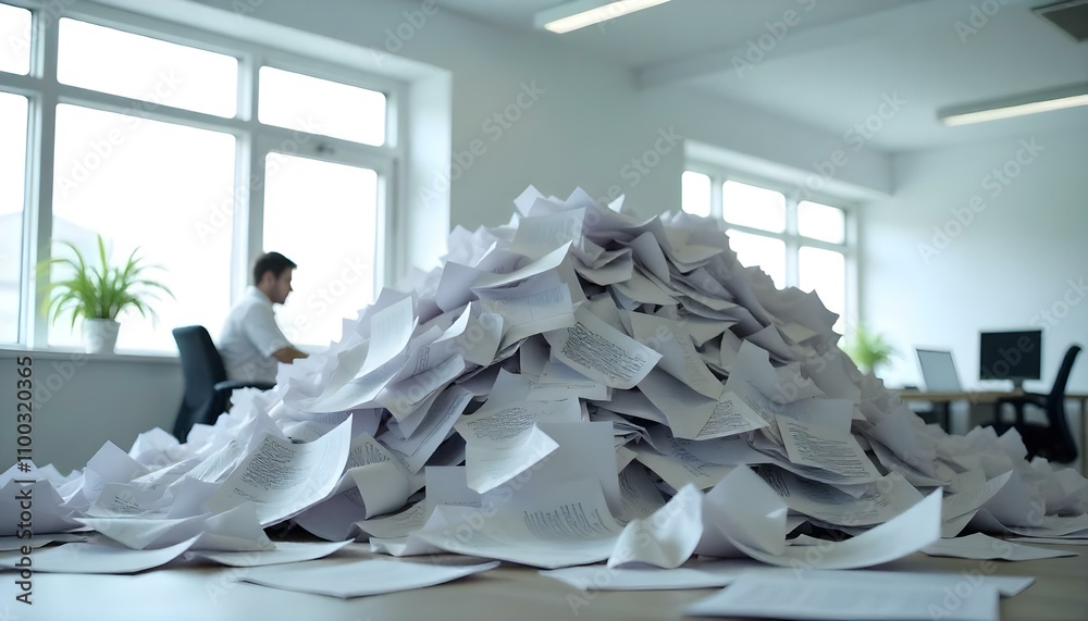 Piles of office paperwork wasted showcasing how important it is to go ...