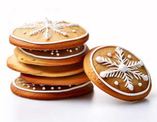 Wall Mural - A festive stack of gingerbread cookies, decorated with colorful icing and snowflake patterns, perfect for the holiday season