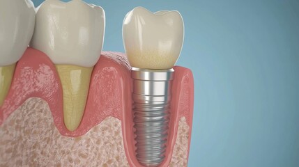 Aufkleber - This detailed view showcases a dental implant securely holding a porcelain crown, highlighting modern dental restoration methods. Generative AI