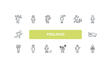 Poster - fully editable outline icon collection from feelings concept. thin line icons set such as relieved human, horrible human, bad human, crappy special