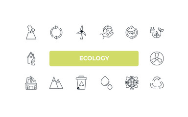 Aufkleber - fully editable outline icon collection from ecology concept. thin line icons set such as geyser, reload, bio energy, awareness, recycling,