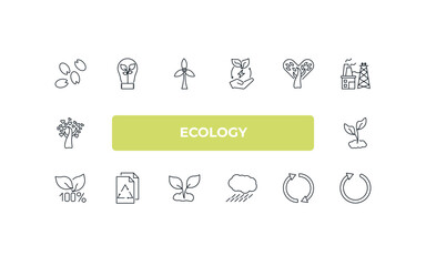 Aufkleber - fully editable outline icon collection from ecology concept. thin line icons set such as seeds, eco light, tree with hearts, reload arrows, recycling,