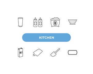Poster - fully editable outline icon collection from kitchen concept. thin line icons set such as glass, sauces, flour, paddle, tray,