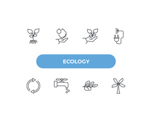 Aufkleber - fully editable outline icon collection from ecology concept. thin line icons set such as plant and root, raindrop on a hand, plant on a hand, olives on a branch, wind mill,