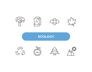 Aufkleber - fully editable outline icon collection from ecology concept. thin line icons set such as fruit tree, recycled paper, eco power cells, christmas trees, landscape image,