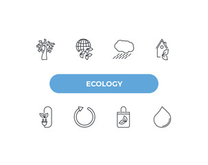 Aufkleber - fully editable outline icon collection from ecology concept. thin line icons set such as tree of love, ecologism, raining, eco bag, oil drops,