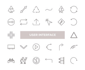 Poster - fully editable outline icon collection from user interface concept. thin line icons set such as 21 pap, scale arrows, round right arrow, blank left arrow, circular arrow,