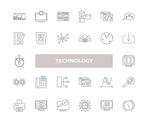 Poster - fully editable outline icon collection from technology concept. thin line icons set such as battery levels, ide, declarations, data visualization, uptime and downtime,