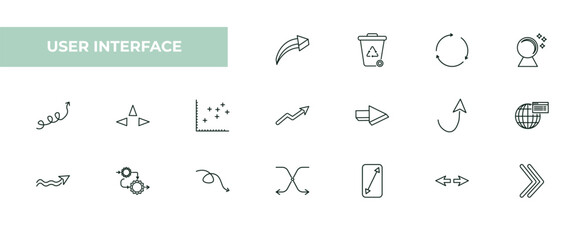 Aufkleber - fully editable outline icon collection from user interface concept. thin line icons set such as 3d turn right arrow, recycling container, rotating arrows, turn, arrowheads,